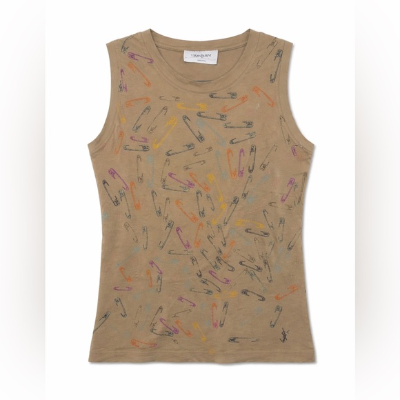 Yves Saint Laurent Tops - Vintage Yves Saint Laurent Safety Pin Print Top Y2K Made in Italy YSL Graphic